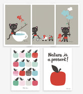 MOKA & POM - Cartes décorative - Chats et poisson (lot 5)